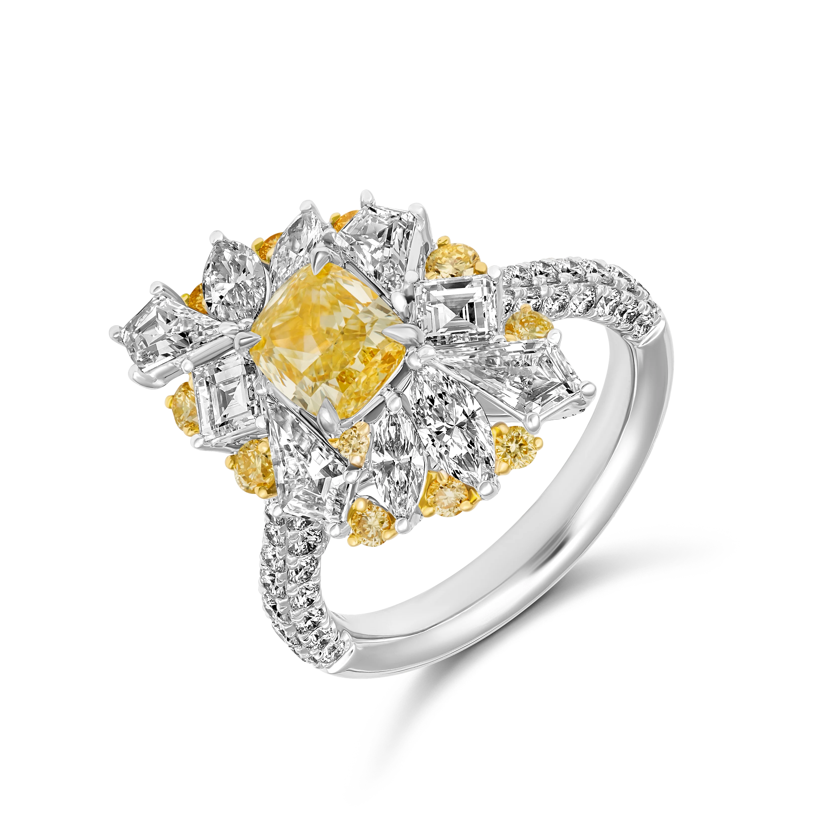 Hello Yellow Cluster Natural Diamond Ring | Platinum - Image 5