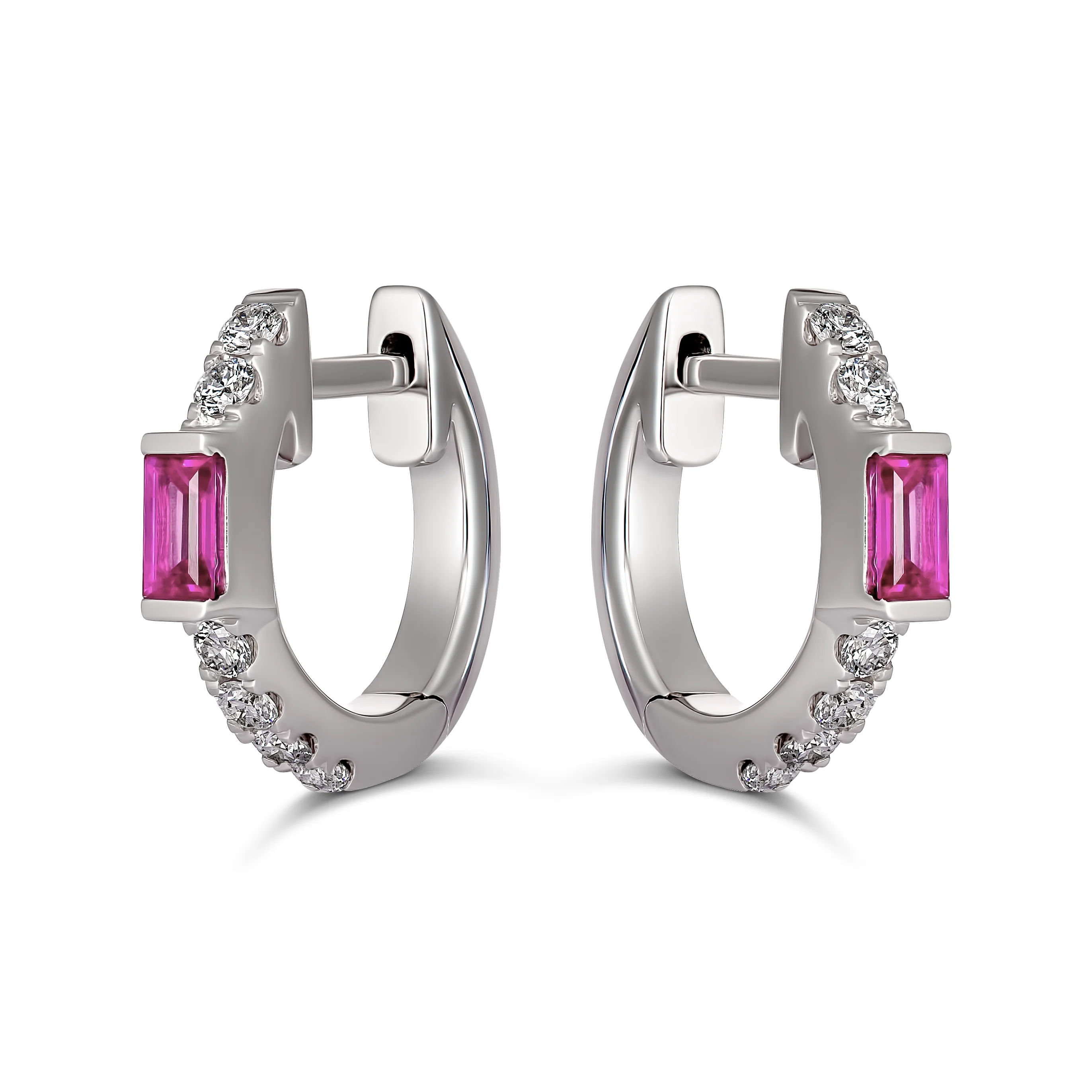 Lighthouse® Ruby Diamond Huggies | 18K White Gold - Image 3