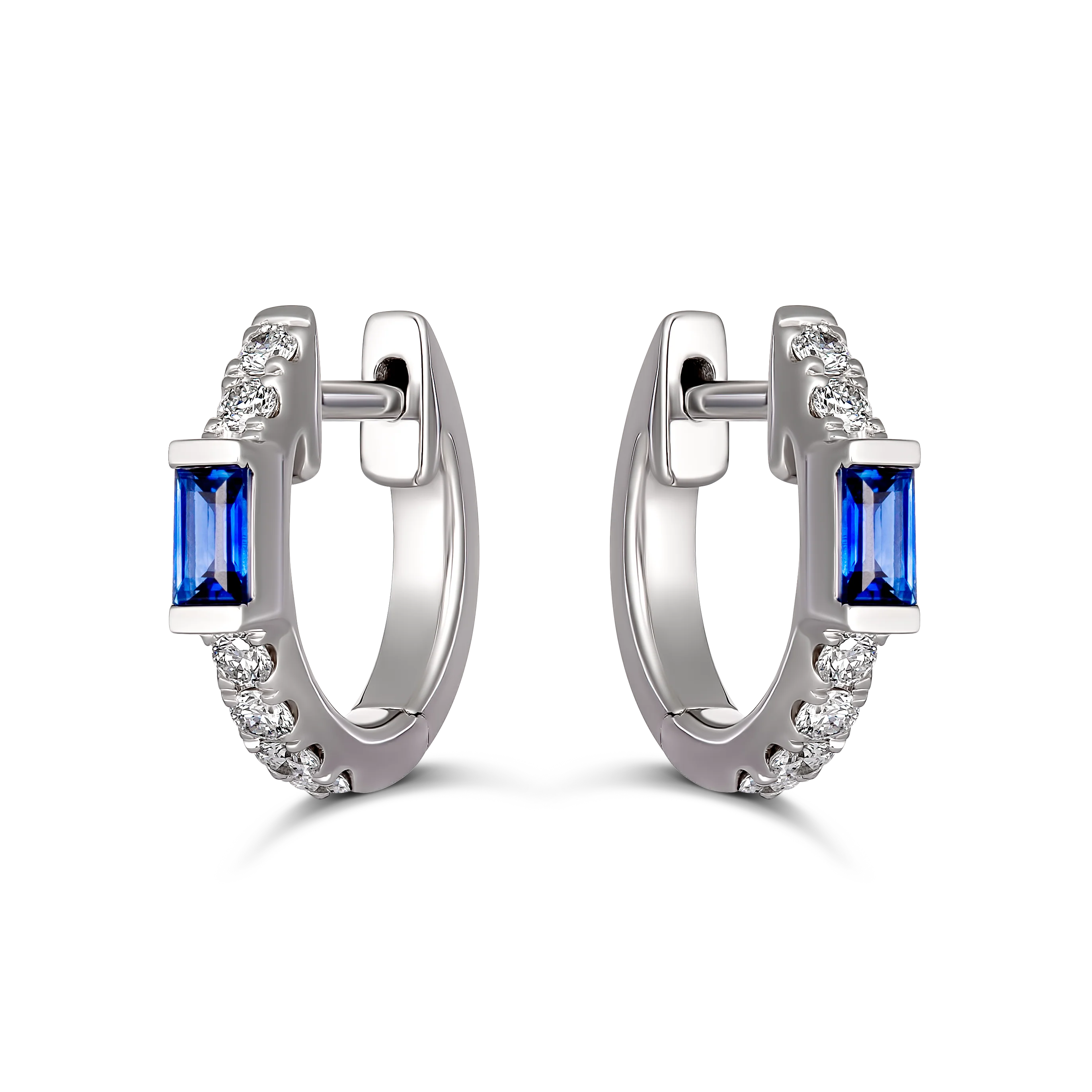 Lighthouse® Sapphire Diamond Huggies | 18K White Gold - Image 3