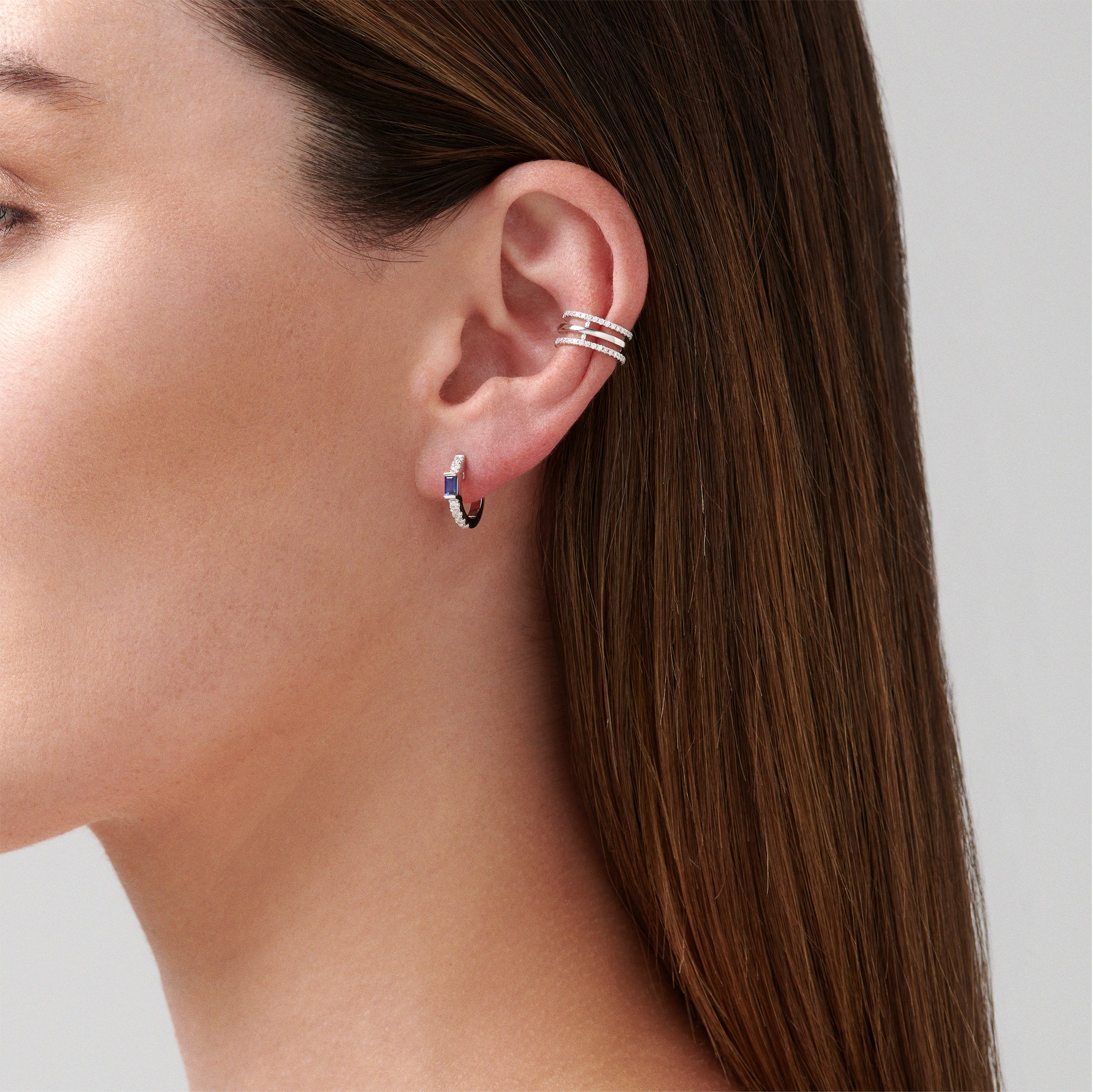 Lighthouse® Sapphire Diamond Huggies | 18K White Gold - Image 4