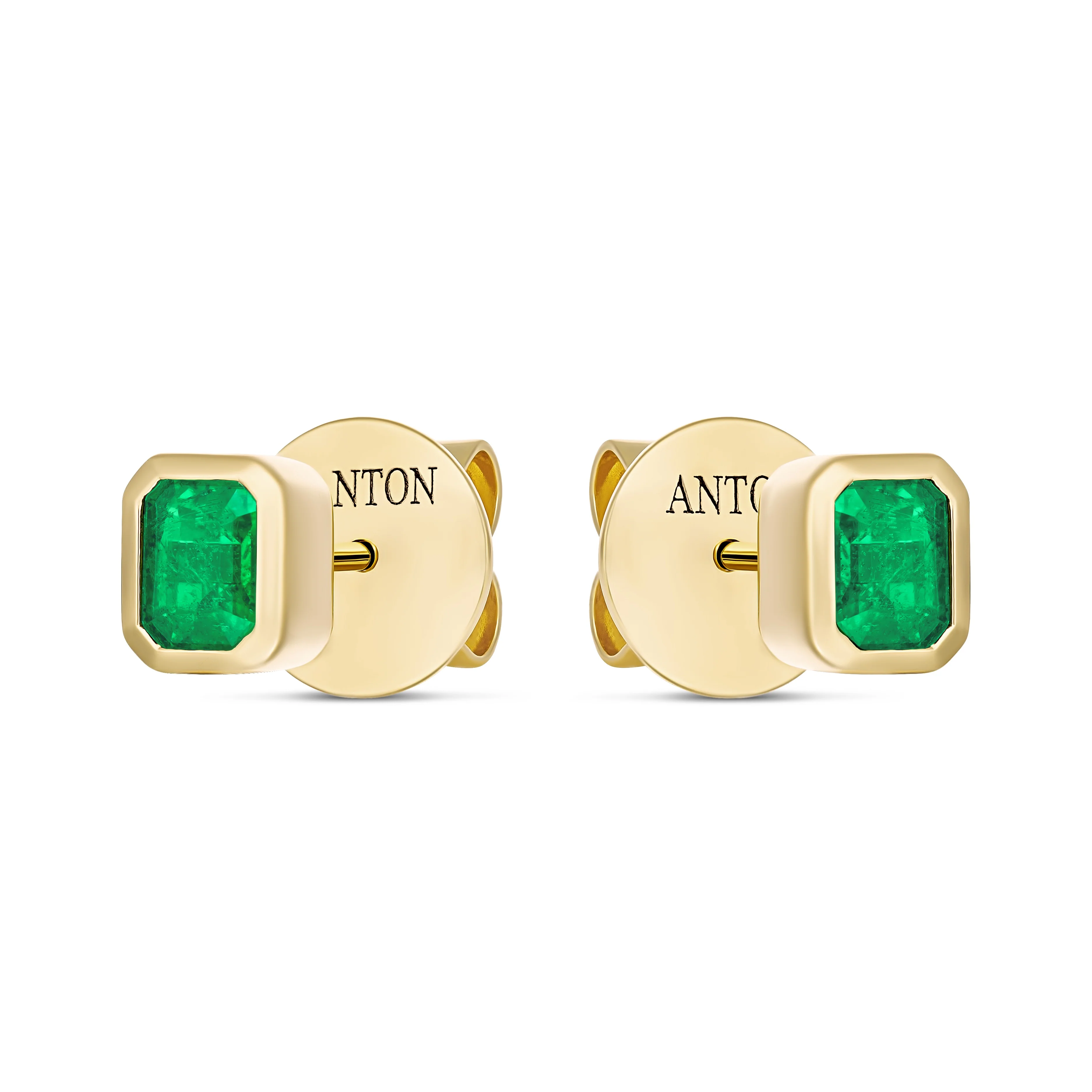 Riviera Emerald Cut Emerald Gemstone Bezel Studs | 18K  Yellow Gold - Image 4