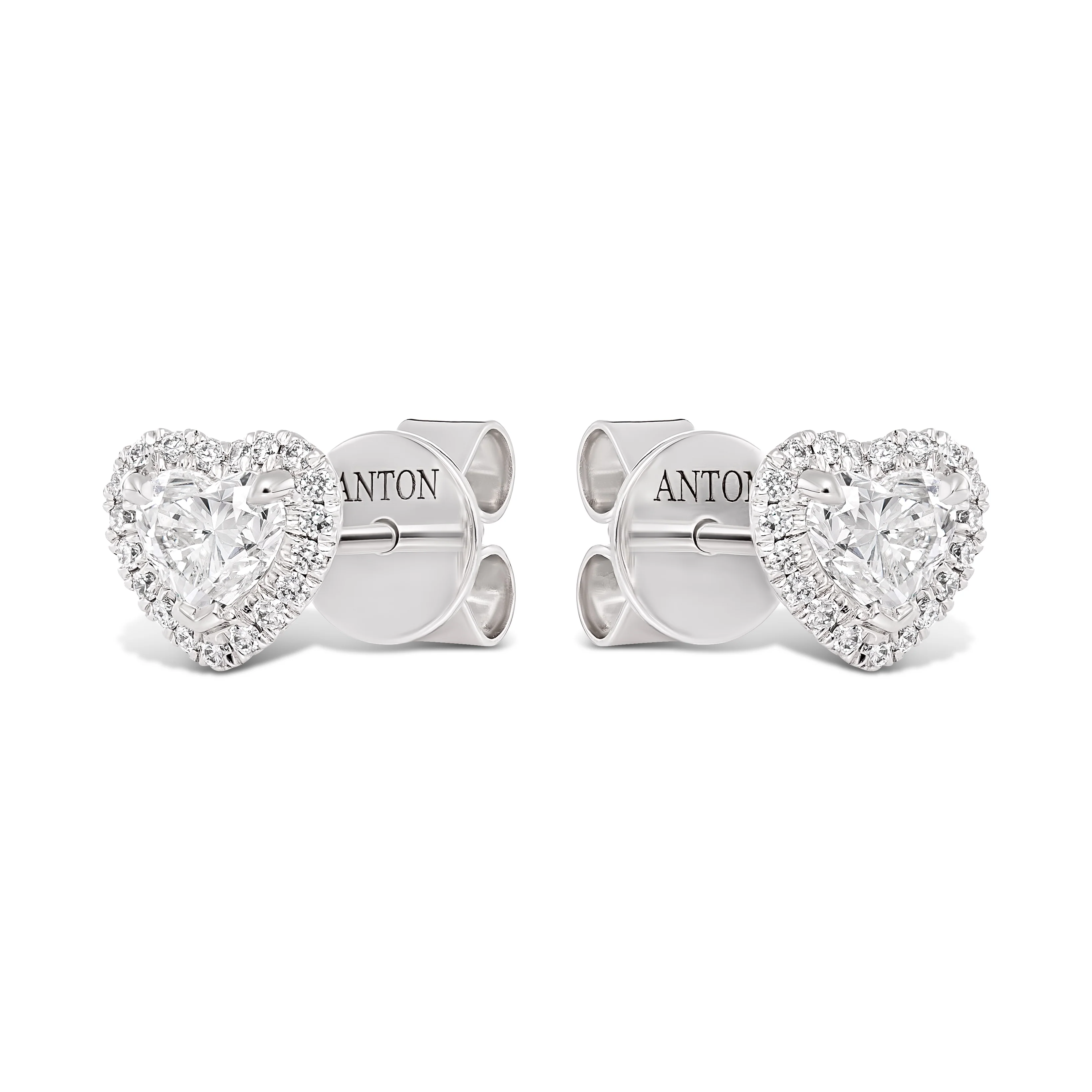 Riviera Heart Shaped Diamond Halo Studs | 18K White Gold - Image 3